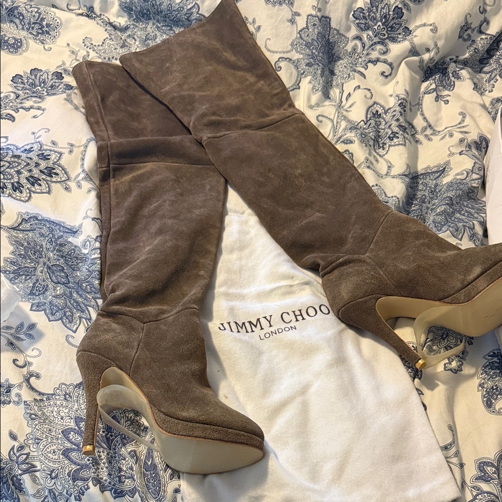 Jimmy Choo Taupe Suede Heeled Boots
